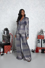 Navy Foxy Shimmer Wide Leg Trousers