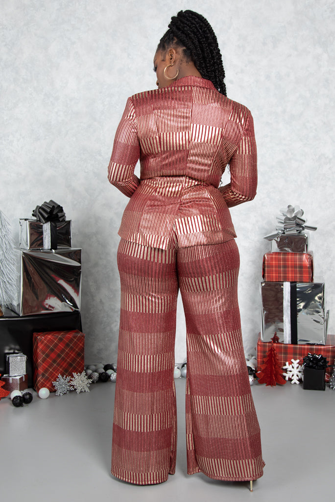 Burgundy Foxy Shimmer Wide Leg Trousers