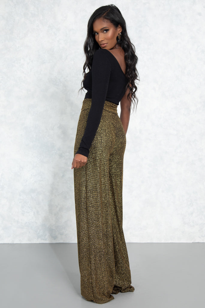 Gold Glitter Naomi High Waist Trousers