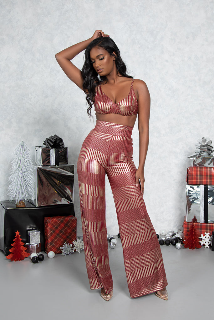 Burgundy Foxy Shimmer Wide Leg Trousers