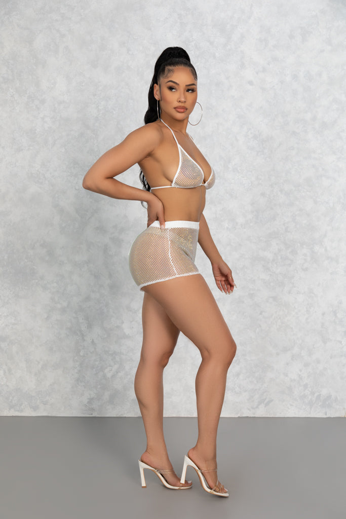 White Ava Crystal Shorts