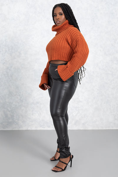 Cropped Turtle Neck Sweater - RUST – Kloset Envy