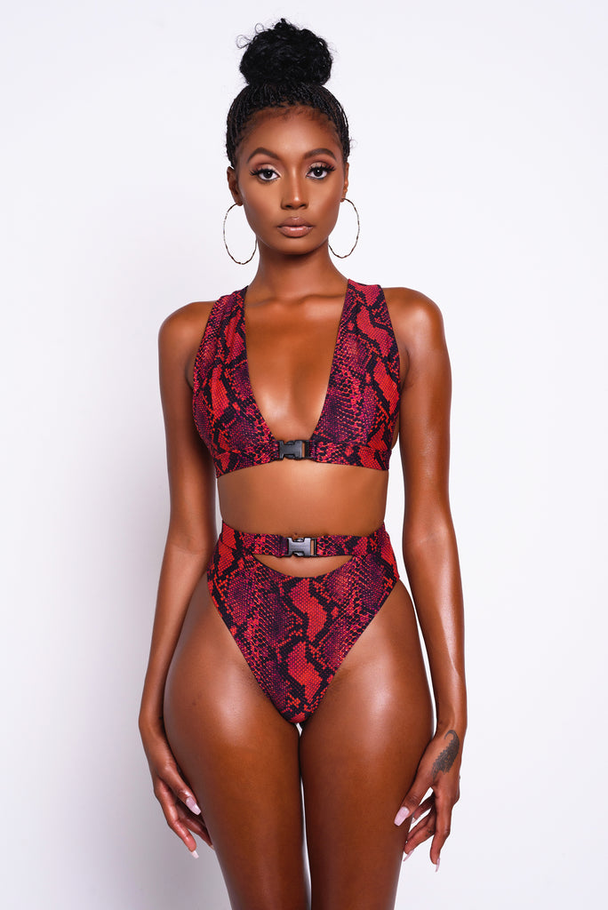 Red Python Snap Bikini Top
