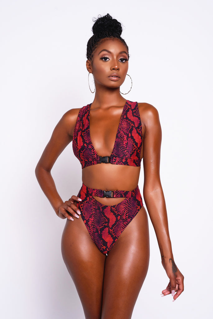 Red Python Snap Bikini Bottoms