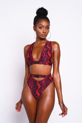 Red Python Snap Bikini Top