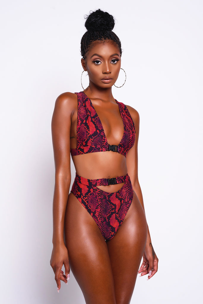Red Python Snap Bikini Bottoms