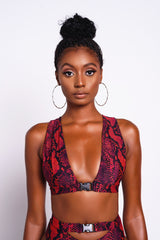 Red Python Snap Bikini Top