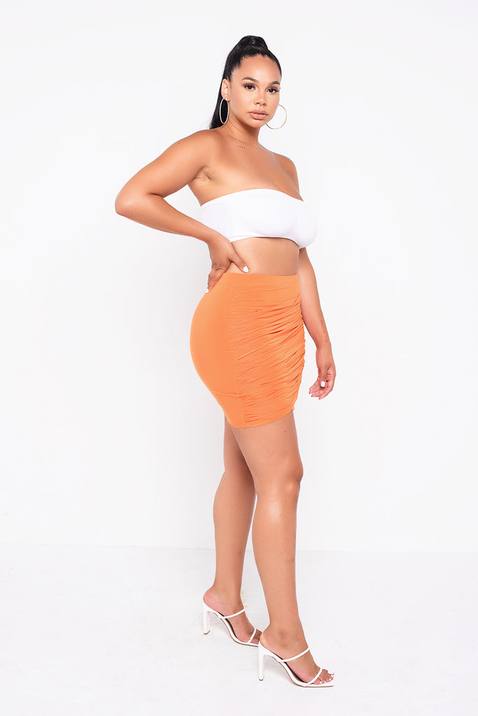 Orange Lillie Ruched Mini Skirt