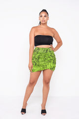 Electric Zebra Green Lillie Ruched Mini Skirt