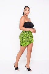 Electric Zebra Green Lillie Ruched Mini Skirt