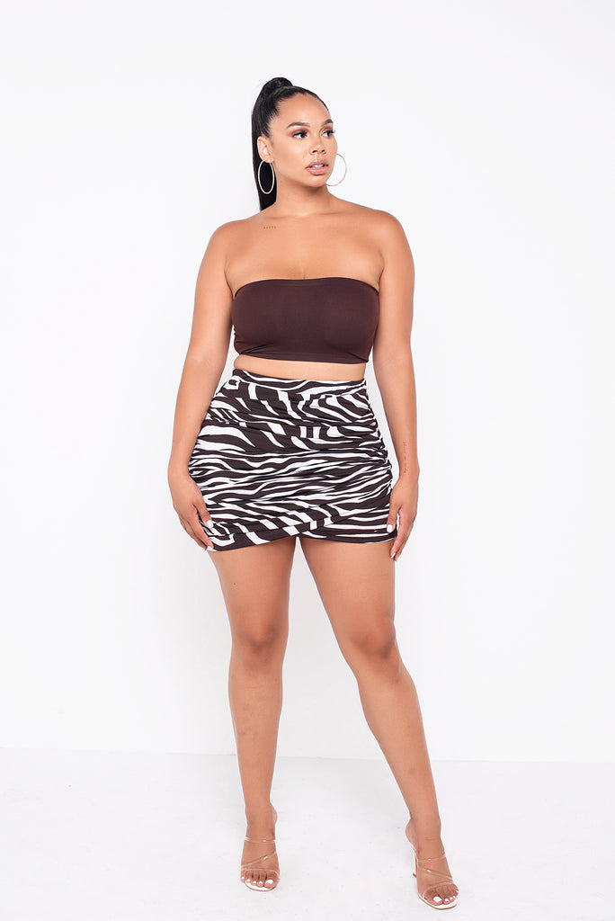 Chocolate Zebra Lillie Ruched Mini skirt