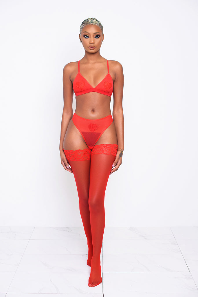 Red Valentina Bralette Thong Set