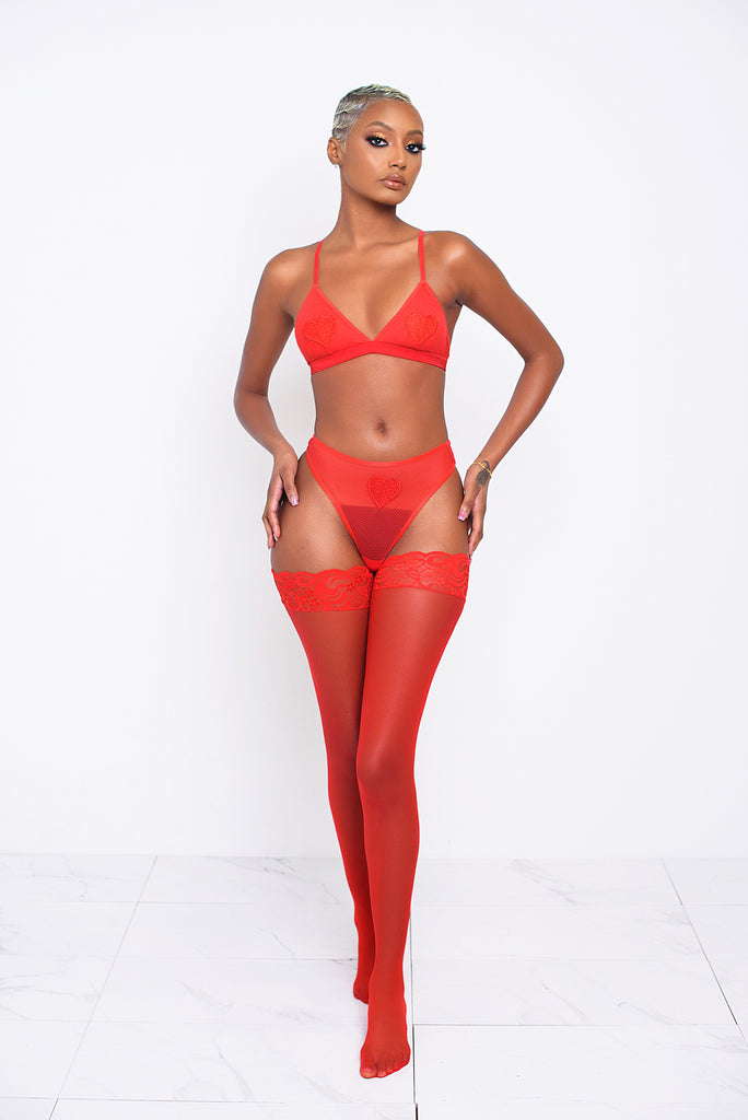 Red Valentina Bralette Thong Set