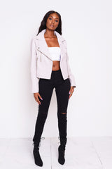 Grey Leather Moto Jacket