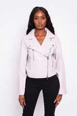 Grey Leather Moto Jacket