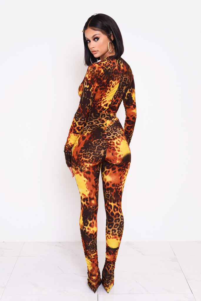 Phoenix Leopard Deep V Bodysuit