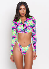 Neon Abstract Kali Long Sleeve Bikini Top
