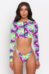 Neon Abstract Kali Long Sleeve Bikini Top