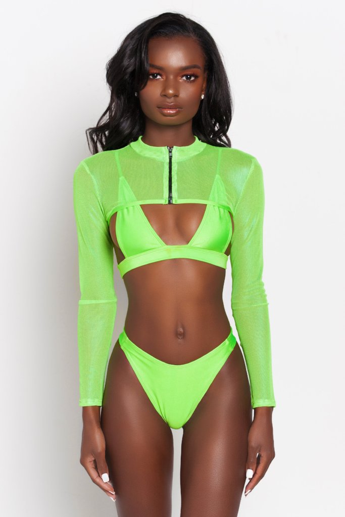 Neon Green Lia Mesh Long Sleeve Crop