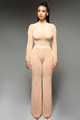 Nude High Waisted Wide Leg Trousers
