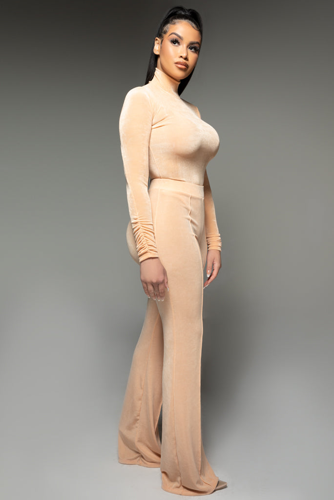 Nude High Waisted Wide Leg Trousers