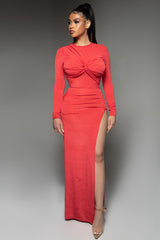 Coral Ruched High Slit Skirt