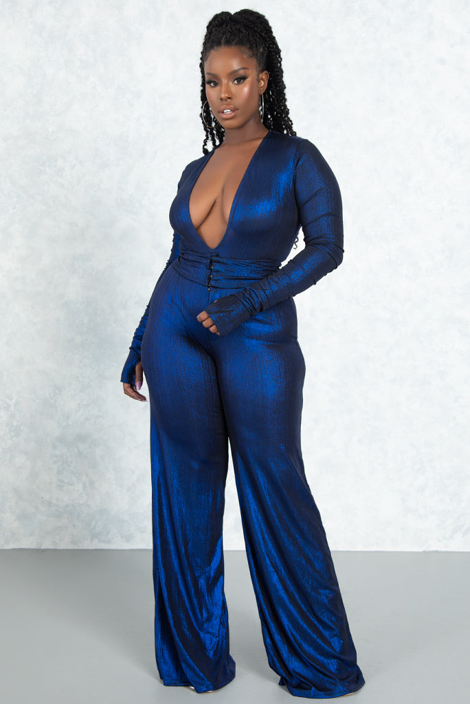 Shimmer Royal Blue Wide Leg Trousers