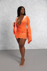 Tangerine Velvet Gabrielle Midi Dress