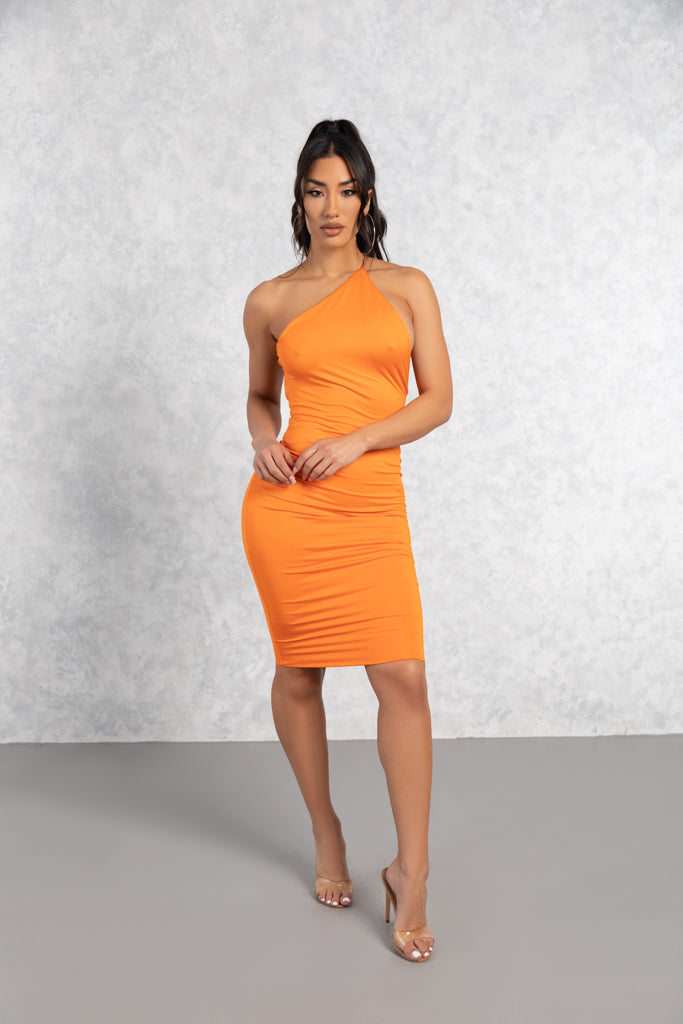Orange Cabo- Cold Shoulder Body-Con Dress