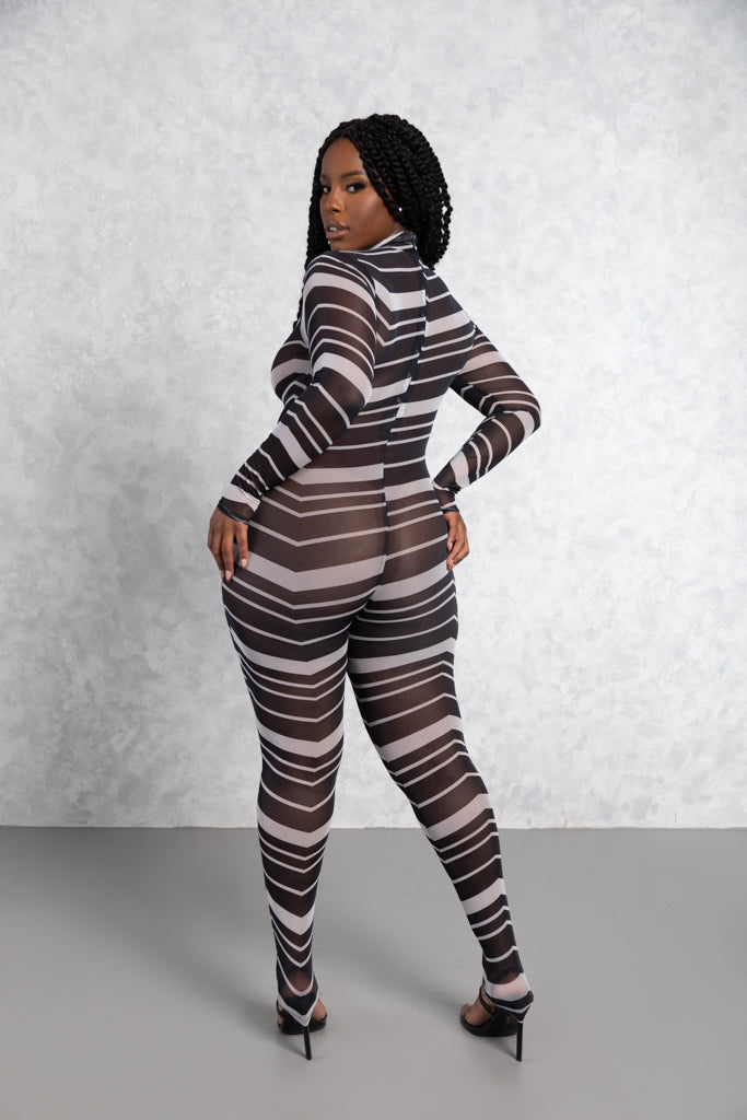 Venus Black and White Sheer Jumpsuit