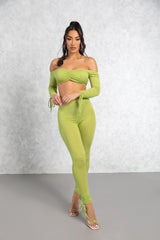 Bambi Green Scrunch Crop Top