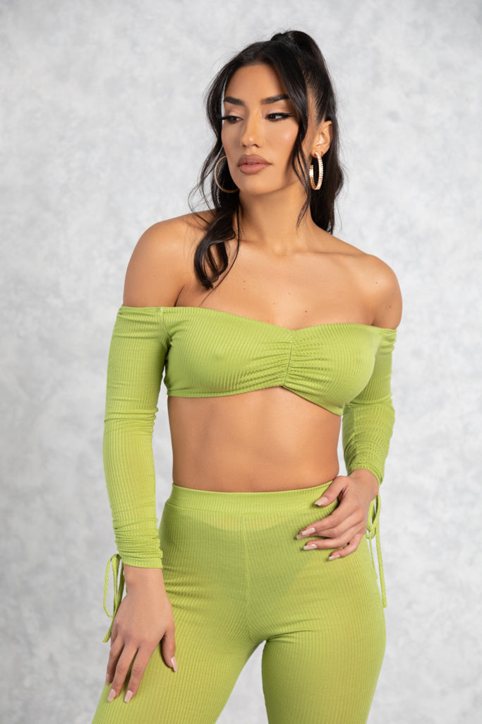 Bambi Green Scrunch Crop Top