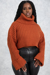 Cropped Turtle Neck Sweater - RUST