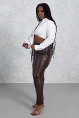 Sadie Faux Leather Pants - Brown