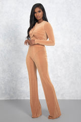 Camel High Waisted Wide Leg Trousers