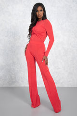 Coral High Waisted Wide Leg Trousers