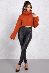 Cropped Turtle Neck Sweater - RUST