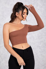 One Shoulder Crop Top - TAN