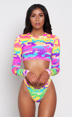 Rainbow Camo Long Sleeve Bikini Top