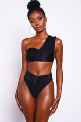 Fleur Black Asymmetrical Bikini Top