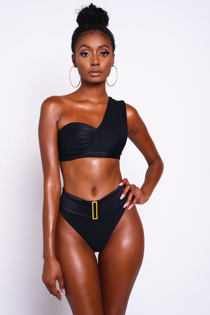 Fleur Black Asymmetrical Bikini Top