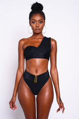 Fleur Black Asymmetrical Bikini Top