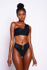Fleur Black Asymmetrical Bikini Top