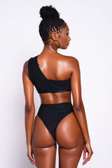 Fleur Black Asymmetrical Bikini Top