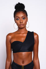 Fleur Black Asymmetrical Bikini Top
