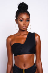 Fleur Black Asymmetrical Bikini Top