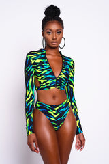 Bleu Flame Long Sleeve Bikini Top