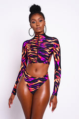 Fire Flame Long Sleeve Bikini Top