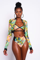 Exotique Palm Long Sleeve Bikini Top