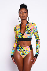 Exotique Palm Long Sleeve Bikini Top